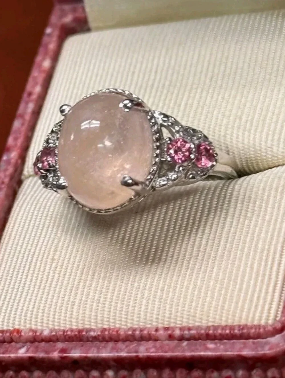 Sterling Silver 5.25 CT Marropino Morganite, Pink Tourmaline Diamond Accent Ring
